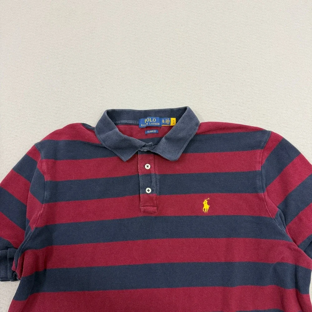 Polo Ralph Lauren Shirt Men's XL Red Blue Striped Classic Fit Short Sleeve Rugby